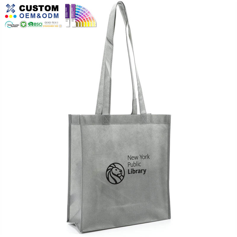 Grijze PP non-woven shopper met zwarte zijden print